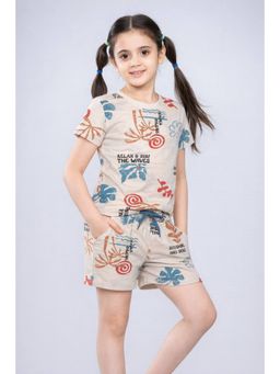 PLUM TREE - Girls Graphic Printed Cotton Top and Shorts Set