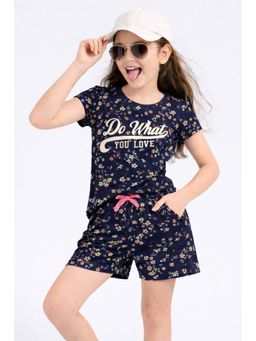 PLUM TREE - Girls Micro Floral Printed Cotton Top and Shorts Set