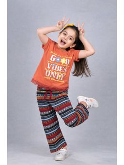PLUM TREE - Girls Orange Cotton Printed Co-Ord Set
