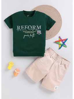 Toonyport - Boys Green Cotton Printed Shorts and T-Shirt Set