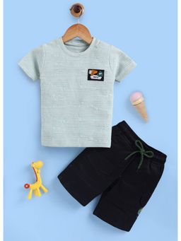 Toonyport - Boys Grey and Navy Cotton Printed Shorts and T-Shirt Set