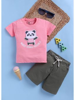 Toonyport - Boys Pink Cotton Printed Shorts and T-Shirt Set