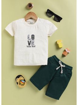 Toonyport - Boys Cream and Green Cotton Printed Shorts and T-Shirt Set
