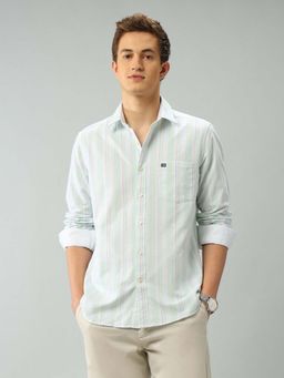 Arrow Sports - Stripes Green Full Sleeves Collar Neck Shirt