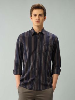 Arrow Sports - Stripes Blue Full Sleeves Collar Neck Shirt