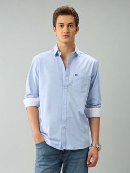 Arrow Sports - Solid Blue Full Sleeves Collar Neck Shirt