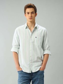 Arrow Sports - Stripes Green Full Sleeves Collar Neck Shirt