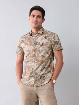 U.S. Polo Assn. Denim Co. - Printed Beige Half Sleeves Collar Neck Shirt