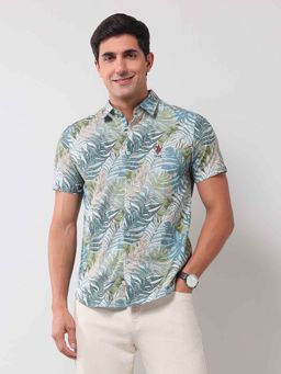 U.S. Polo Assn. Denim Co. - Printed Multi-Color Half Sleeves Collar Neck Shirt