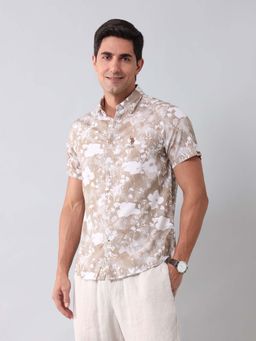 U.S. Polo Assn. Denim Co. - Floral Brown Half Sleeves Collar Neck Shirt