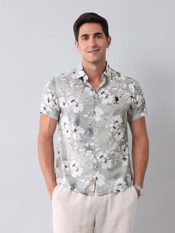 U.S. Polo Assn. Denim Co. - Floral Grey Half Sleeves Collar Neck Shirt