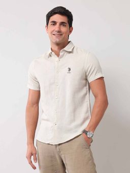 U.S. Polo Assn. Denim Co. - Solid Beige Half Sleeves Collar Neck Shirt