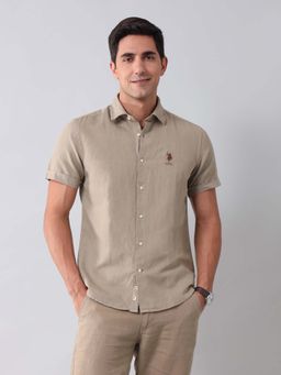 U.S. Polo Assn. Denim Co. - Solid Beige Half Sleeves Collar Neck Shirt