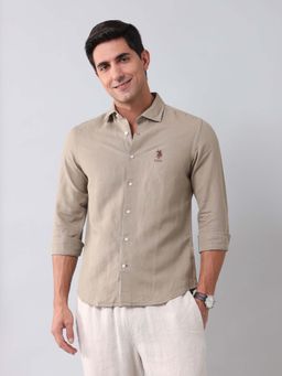 U.S. Polo Assn. Denim Co. - Solid Beige Full Sleeves Collar Neck Shirt