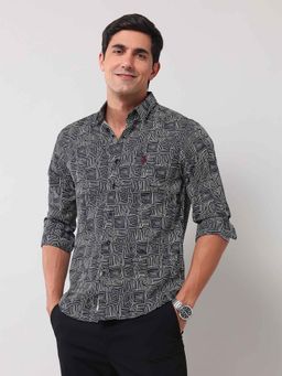 U.S. Polo Assn. Denim Co. - Printed Black Full Sleeves Collar Neck Shirt