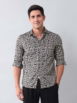 U.S. Polo Assn. Denim Co. - Geometric Grey Full Sleeves Collar Neck Shirt