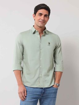 U.S. Polo Assn. Denim Co. - Solid Green Full Sleeves Collar Neck Shirt