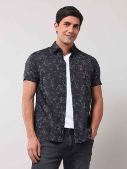 U.S. Polo Assn. Denim Co. - Printed Blue Half Sleeves Collar Neck Shirt