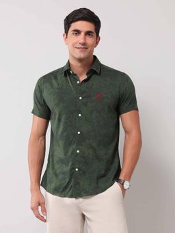 U.S. Polo Assn. Denim Co. - Floral Green Half Sleeves Collar Neck Shirt