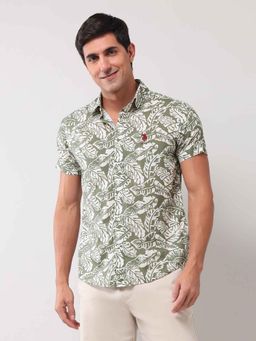 U.S. Polo Assn. Denim Co. - Printed Green Half Sleeves Collar Neck Shirt