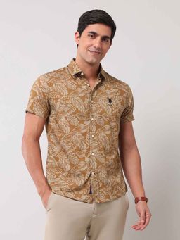 U.S. Polo Assn. Denim Co. - Printed Mustard Half Sleeves Collar Neck Shirt