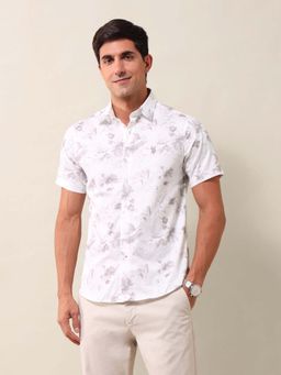 U.S. POLO ASSN. - Floral White Half Sleeves Collar Neck Shirt