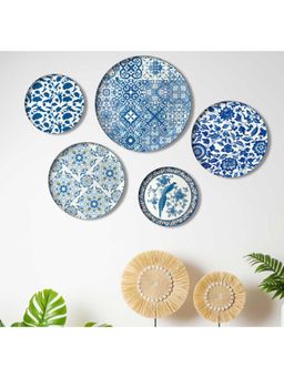 ARTCREST - Blue Sapphire Moroccan Wall Plates Metal Wall Art Decor (Pack of 5)