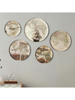 ARTCREST - Vintage Antique Travel Wall Plates Metal Wall Art Decor (Pack of 5)