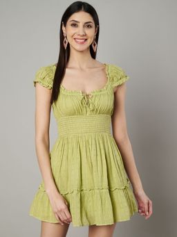 AMAGYAA - Women Green Self Design Mini Dress