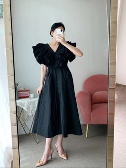 MISS MOSA BY AKANKSHA - Women Black Solid Midi Dress