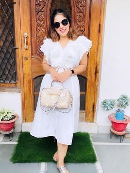 MISS MOSA BY AKANKSHA - Women White Solid Midi Dress