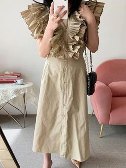 MISS MOSA BY AKANKSHA - Women Khaki Solid Midi Dress