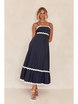 MISS MOSA BY AKANKSHA - Women Charcoal Stripes Midi Dress