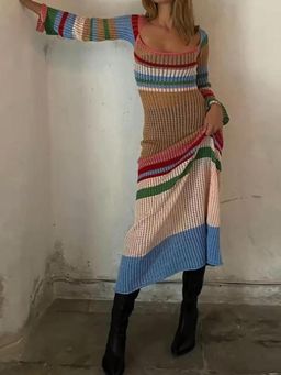 MISS MOSA BY AKANKSHA - Women Multi-Color Stripes Maxi Dress