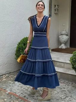 MISS MOSA BY AKANKSHA - Women Blue Embroidered Midi Dress