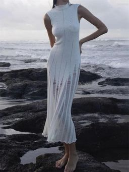 MISS MOSA BY AKANKSHA - Women White Textured Midi Dress