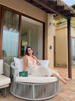 MISS MOSA BY AKANKSHA - Women Beige Embroidered Midi Dress