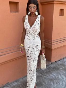 MISS MOSA BY AKANKSHA - Women White Embroidered Maxi Dress