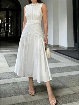 MISS MOSA BY AKANKSHA - Women White Solid Midi Dress