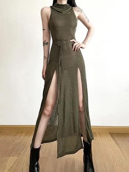 MISS MOSA BY AKANKSHA - Women Olive Solid Midi Dress