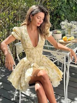 MISS MOSA BY AKANKSHA - Women Yellow Floral Mini Dress