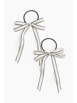 H&M - Women White 2-Pack Bow-Detail Hair Elastics