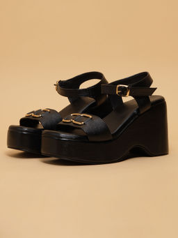 ERIDANI - Isobel Ankle Strap Wedges Heels Black