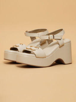 ERIDANI - Isobel Ankle Strap Wedges Heels Off White