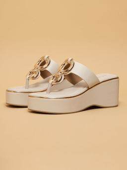 ERIDANI - Sandra Embellished Wedges Heels Off White