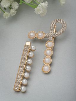 PANASH - Gold-Plated Set Of 2 CZ Stone & Pearl Alligator Hair Clip