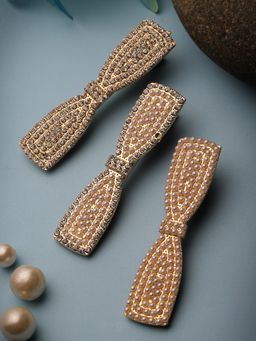 PANASH - Gold-Plated Set of 3 CZ Stone & Pearl Alligator Hair Clip