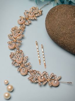 PANASH - Gold-Plated CZ Stone-Studded Embellished Handcrafted Tiara