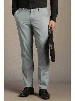 Louis Philippe - Men Grey Straight Fit Solid Flat Front Formal Trouser