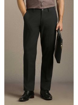 Louis Philippe - Men Black Regular Fit Solid Flat Front Formal Trouser